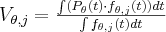 V_{\theta,j}=\frac{\int (P_{\theta}(t) \cdot f_{\theta,j}(t)) dt}{\int f_{\theta,j}(t) dt}