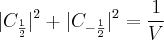 $ | C_{ \frac{1}{2} } |^2 + | C_{ -\frac{1}{2} } |^2  = \frac{1}{V} $