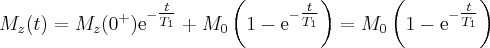 \label{repeated_FID3}
M_z (t) = M_z (0^+) \mathrm{e}^{- \tfrac{t}{T_1}} + M_0 \left ( 1 - \mathrm{e}^{- \tfrac{t}{T_1}} \right ) = M_0 \left ( 1 - \mathrm{e}^{- \tfrac{t}{T_1}} \right)