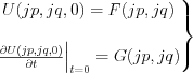 $               \left.\begin{matrix} U(jp,jq,0)=   F(jp,jq)

\\ 
\\
\left.\begin{matrix}
\frac{\partial U(jp,jq,0) }{\partial t}
\end{matrix}\right|_{t=0}=G(jp,jq)
\end{matrix}\right\}