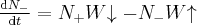 \frac{ \mathrm{d} N_-} { \mathrm{d} t } =  N_+ W \hspace{-3pt} \downarrow - N_- W \hspace{-3pt} \uparrow