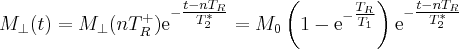 \label{repeated_FID12}
M_{\bot} (t) = M_{\bot}(nT_R^+) \mathrm{e}^{-\tfrac{t-nT_R}{T^*_2}} = M_0 \left( 1 - \mathrm{e}^{-\tfrac{T_R}{T_1}} \right ) \mathrm{e}^{-\tfrac{t-nT_R}{T^*_2}}