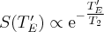 S(T'_E) \propto \mathrm{e}^{-\tfrac{T'_E}{T_2}}