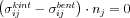 \left ( \sigma_{ij}^{kint}-\sigma_{ij}^{bent}  \right )\cdot n_{j}=0