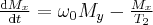 \label{M_motion_relaxation_labor}
\frac{ \mathrm{d} M_x } { \mathrm{d} t } = \omega_0 M_y - \frac{M_x}{T_2}