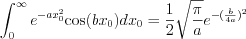 $
\int_{0}^{\infty}e^{-ax_{0}^{2}}\text{cos}(bx_{0})dx_{0} = \frac{1}{2} \sqrt{\frac{\pi}{a}}e^{-(\frac{b}{4a})^{2}}