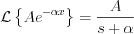 $\mathcal{L}\left\{Ae^{-\alpha x}\right\} = \frac{A}{s+\alpha}