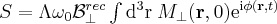 \label{NMR_signal_simplier}
S = \Lambda \omega_0 \mathcal{B}^{rec}_{\bot} \int  \mathrm{d^3r} \hspace{3pt} M_{\bot} (\mathbf{r} , 0)  \mathrm{e}^{ \mathrm{i} \phi (\mathbf{r} , t) }