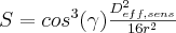 S=cos^3(\gamma) \frac{D_{eff,sens}^2}{16 r^2}