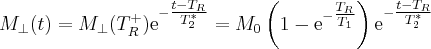 \label{repeated_FID8}
M_{\bot} (t) = M_{\bot}(T_R^+) \mathrm{e}^{-\tfrac{t-T_R}{T^*_2}} = M_0 \left( 1 - \mathrm{e}^{-\tfrac{T_R}{T_1}} \right ) \mathrm{e}^{-\tfrac{t-T_R}{T^*_2}}