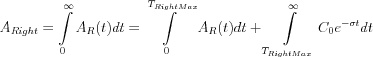 $
A_{Right} = \int\limits_{0}^{\infty} A_R(t)dt =  \int\limits_{0}^{ T_{Right Max}} A_R(t)dt +  \int\limits_{T_{Right Max}}^{\infty} C_0 e^{-\sigma t}dt