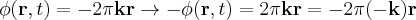 \label{phase_negation1}
\phi(\mathbf r, t) = -2\pi\mathbf{k}\mathbf{r} \to - \phi(\mathbf r, t) =  2\pi\mathbf{k}\mathbf{r} = -2\pi(-\mathbf{k})\mathbf{r}